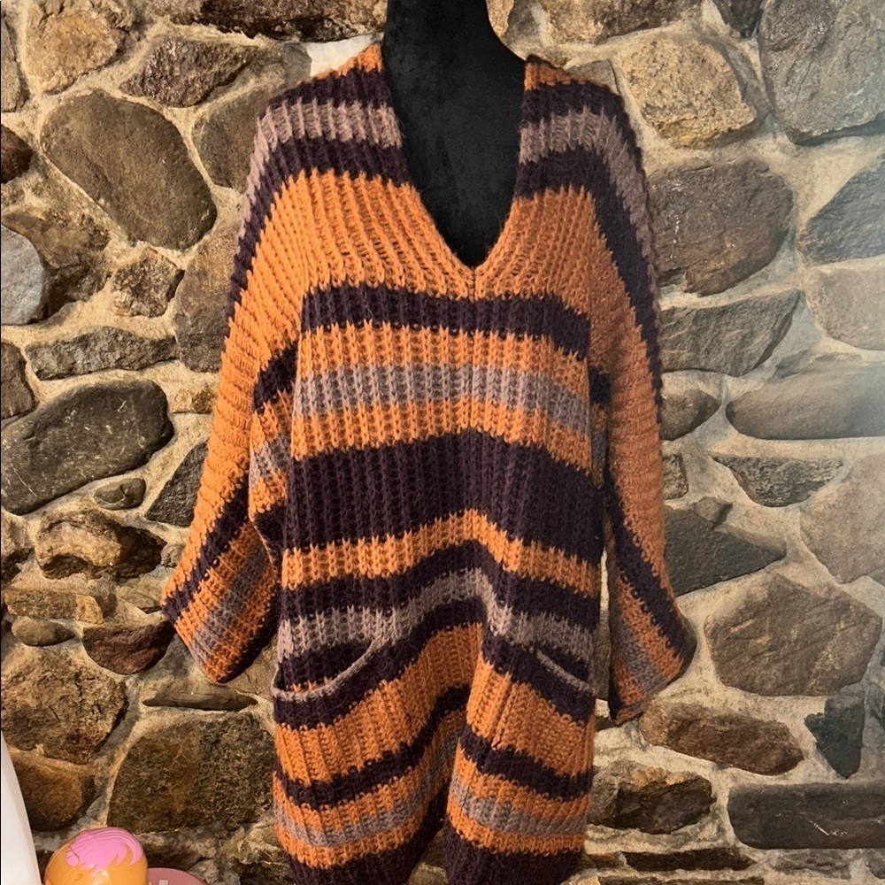 Free People Striped V-Neck Sweater